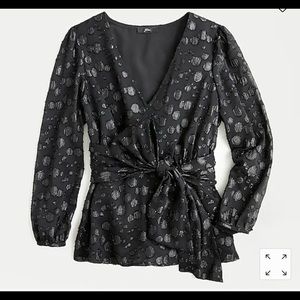 J. Crew Tie-Waist V-Neck Top in Metallic Dot Jacquard